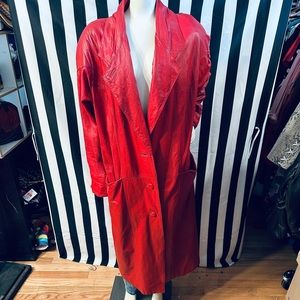 Avanti Red Leather Vintage Trench Coat